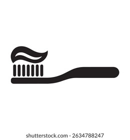 Toothbrush tooth brush with toothpaste flat icon for apps and websites. Vector black silhouette. with white background
