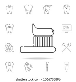 Toothbrush tooth brush with toothpaste icon. Detailed set of dental outline line icons. Premium quality graphic design icon. One of the collection icons for websites, web design on white background