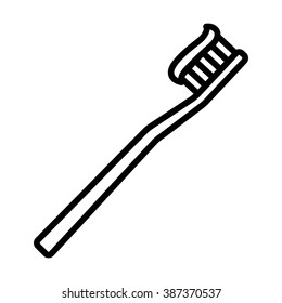 Toothbrush / tooth brush with toothpaste line art vector icon for apps and websites