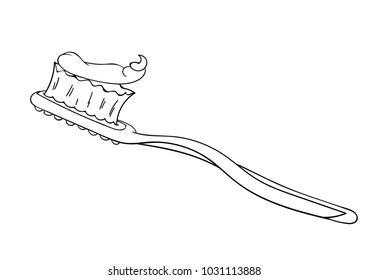 Toothbrush and toothpaste black outline drawing