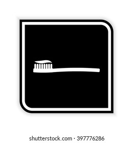 Toothbrush with toothpaste  - black vector icon