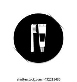 Toothbrush and toothpaste  - black vector icon