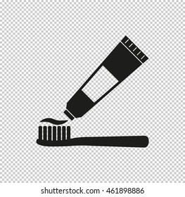 Toothbrush and toothpaste  - black vector icon