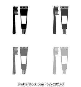 Toothbrush and toothpaste  - black vector icon
