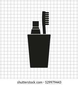 Toothbrush with toothpaste  - black vector icon