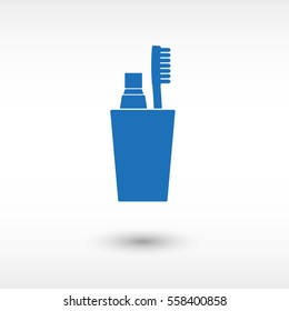Toothbrush with toothpaste -  blue vector icon