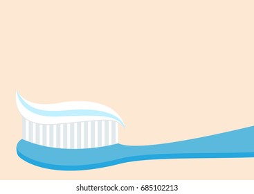Toothbrush with toothpaste. Brushing teeth Healthy tooth. Oral dental hygiene Blue brush paste icon. Baby care Isolated. Beige background Flat design. Vector illustration
