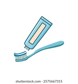 Toothbrush and toothpaste for brushing teeth. vector illustration