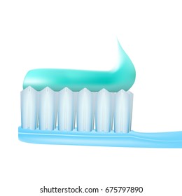 Toothbrush With Toothpaste, Care Health, Hygiene Healthy Isolated On A White Background. Realistic Vector Illustration.