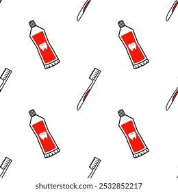 Toothbrush and Toothpaste cartoon seamless pattern, Vector.