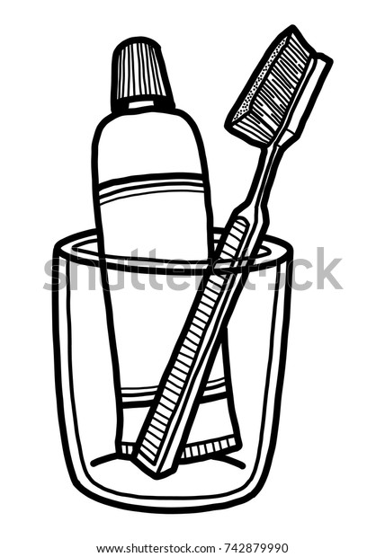 toothbrush and toothpaste / cartoon vector and illustration, black and