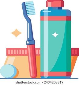 toothbrush with toothpaste for cleaning teeth - dental vector illustration in flat style for design