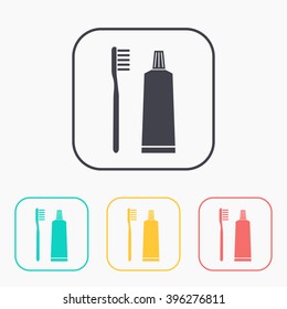 Toothbrush and toothpaste color icon set 