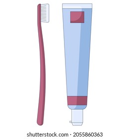 Toothbrush with toothpaste dental icon, mouth hygiene and dental care in a flat style isolated on a white background. Vector illustration.