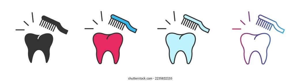 Toothbrush and toothpaste different style icons set. Outline and filled vector sign.
