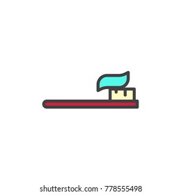 Toothbrush with toothpaste filled outline icon, line vector sign, linear colorful pictogram isolated on white. Dental oral care symbol, logo illustration. Pixel perfect vector graphics
