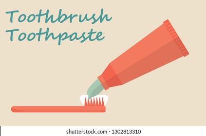 Toothbrush and toothpaste in flat design: colorful and cute background for  kid.