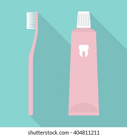 Toothbrush and Toothpaste. Flat Design Vector Illustration of a Toothbrush and a Toothpaste.