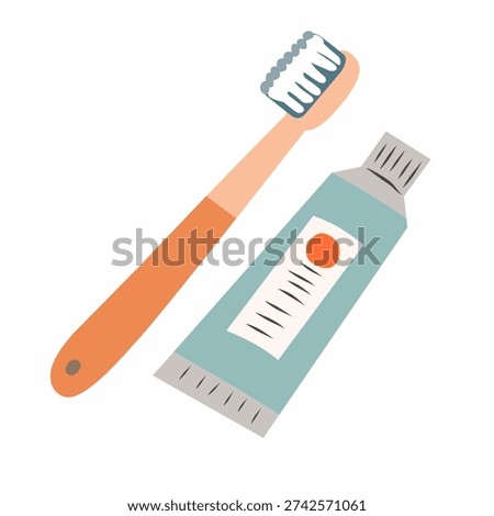 Toothbrush and toothpaste in flat style for daily routine theme. Great for hygiene habit design.