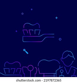 Toothbrush with toothpaste gradient line vector icon, simple illustration on a dark blue background, YYY related bottom border.