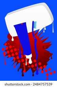 Toothbrush and Toothpaste graffiti with speech bubble. Abstract modern Messaging sign street art decoration, performed in urban painting style.