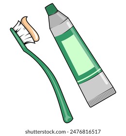 Icono de cepillo de dientes y pasta de dientes, Vector de diseño plano para la higiene bucal, pasta de rayas de colores y concepto de salud dental