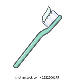 Toothbrush with toothpaste icon. Flat illustration of toothbrush with toothpaste vector icon isolated on white background