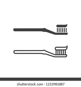 Toothbrush with toothpaste icon flat and outline style vector illustration