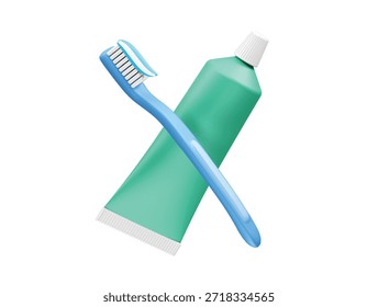 Ilustración de icono de cepillo de dientes y pasta de dientes 3d