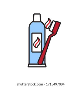 Icono de cepillo de dientes y pasta dental. Imagen a línea.