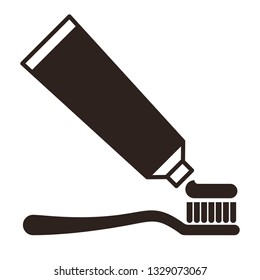 Toothbrush and toothpaste icon isolated on white background