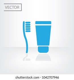 toothbrush, toothpaste, icon, line sign, vector illustration