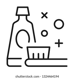 Toothbrush and toothpaste icon. Line style