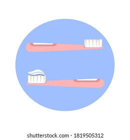 Pincel de dientes con icono de pasta dental en el fondo azul. Icono de Denture. Ilustración vectorial en estilo plano.