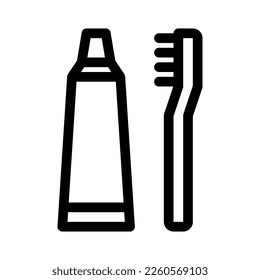 Zahnbürste und Zahnpasta Symbol auf weißem Hintergrund. Medizinische Symbole. Lineares Design für mobiles Konzept und Webdesign. Vektorgrafik