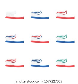 Toothbrush with toothpaste icon set. Vector.