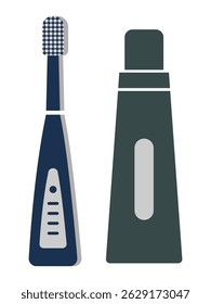 Toothbrush and toothpaste icon. Simple design for toothbrush and toothpaste on white background. Flat style colour variations vector illustration, brush and colgate sign symbol design. Vector image.