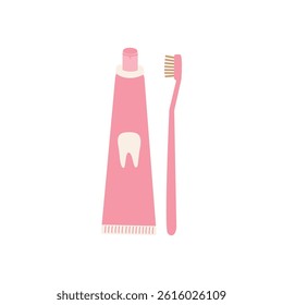 Toothbrush and toothpaste icon. Vector illustration in flat style