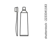Toothbrush and toothpaste icon. Vector. Line style.