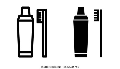 Toothbrush and toothpaste Icons pack in outlined and flat versions