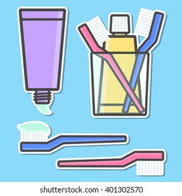 Toothbrush and toothpaste icons. Vector illustration