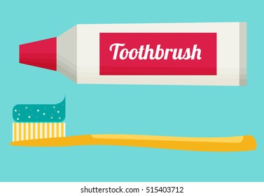 Toothbrush and toothpaste isolated on a flat background vector illustration.