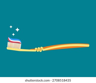 Cepillo de dientes con pasta de dientes aislado sobre fondo blanco. Ilustración de la higiene bucal y el cuidado diario