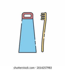 Pincel de dientes y pasta dental - Estilo de corte de línea.diseño de ilustración.Icono para aplicaciones móviles y web.Herramientas de diseño.Accionamiento editable