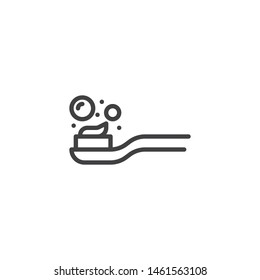 Toothbrush with toothpaste line icon. linear style sign for mobile concept and web design. Brush tooth paste outline vector icon. Oral hygiene symbol, logo illustration. Vector graphics