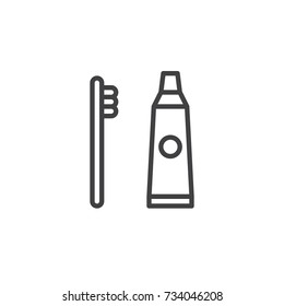 Toothbrush and toothpaste line icon, outline vector sign, linear style pictogram isolated on white. Symbol, logo illustration. Editable stroke