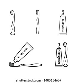 Toothbrush Toothpaste line icon set. Vector EPS.