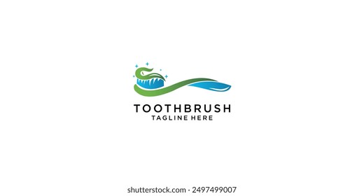 Toothbrush with toothpaste logo design premium vector