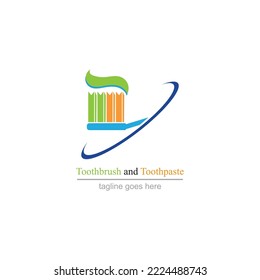 Toothbrush with toothpaste logo icon vector template illustration design