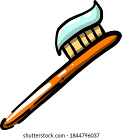 Toothbrush with toothpaste on it, illustration, vector on white background